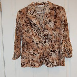 DAVID N Women's Brown Animal Print Jacket With 3 Buttons.  Size Large